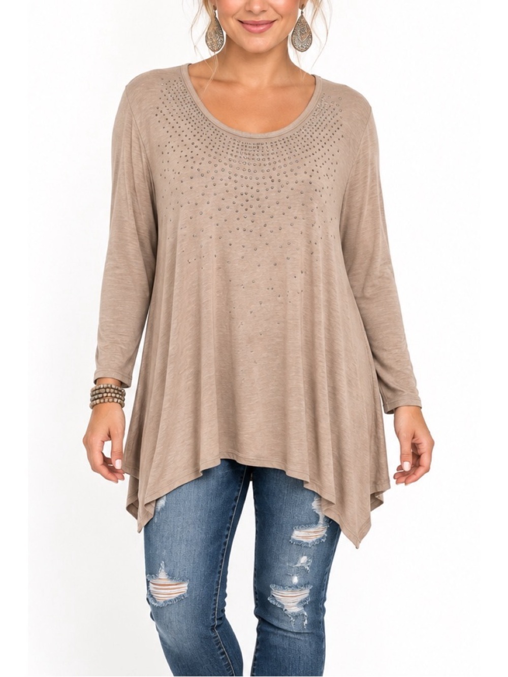 Vocal tunic top embellished with rhinestones